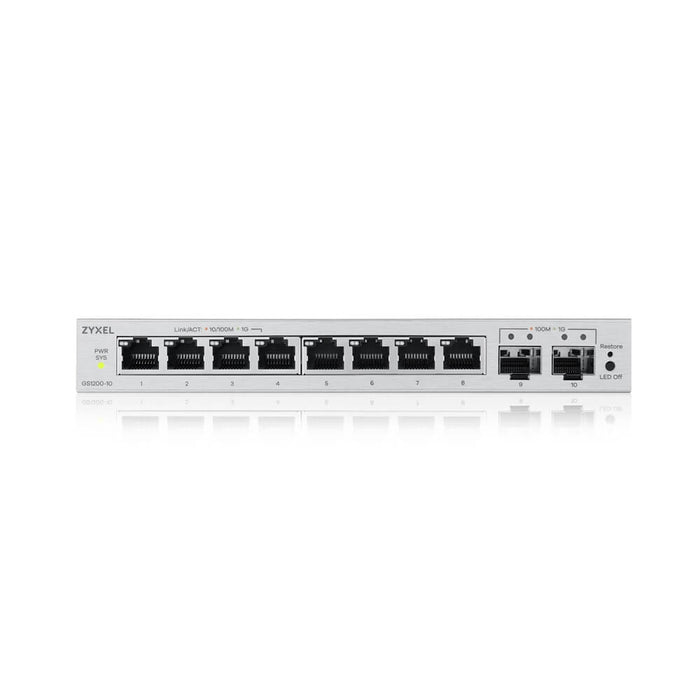 ZyXEL GS1200-10 v3, 8-портов гигабитов, 2 x SFP, уебуправляем настолен комутатор