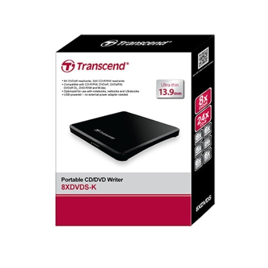 Оптично устройство, Transcend 8X DVD, Slim Type, USB (Black), 13.9mm Thickness