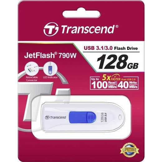 Памет Transcend 128GB JETFLASH 790 USB 3.1 white