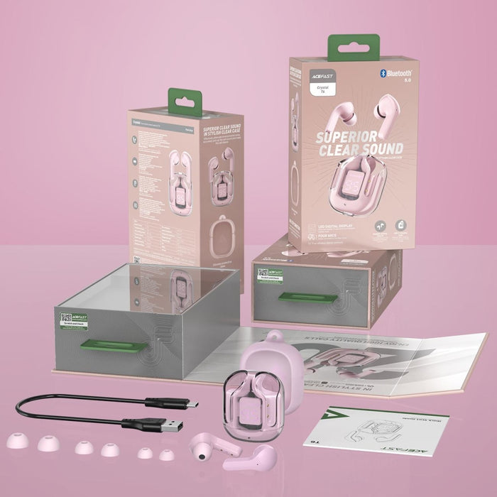 Безжични слушалки Acefast T6 TWS розови