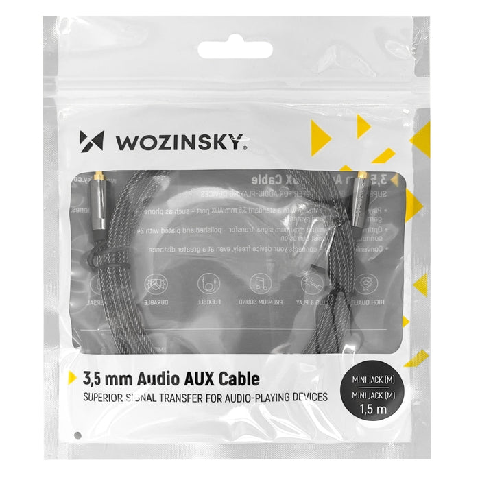 Универсален AUX кабел Wozinsky 3.5mm мини жак 3m черен