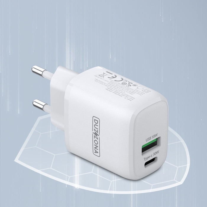 Зарядно устройство Duzzona 30W PD QC3.0 USB - C / USB Бял