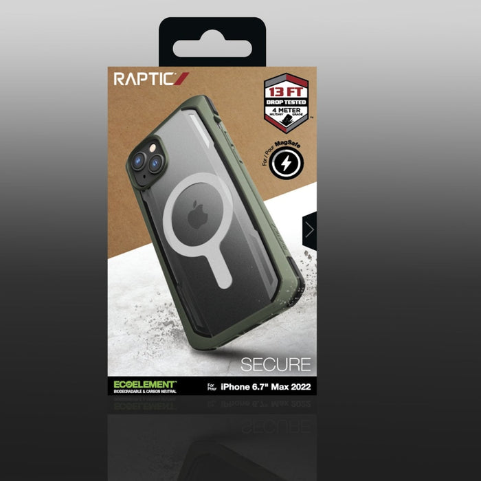 Кейс Raptic X-Doria Secure Case за iPhone 14 Plus with MagSafe, брониран гръб, зелен