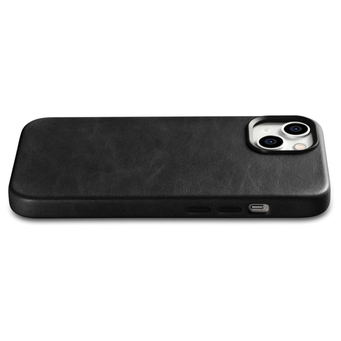 Кейс от естествена кожа iCarer Oil Wax Premium за iPhone 14, магнитен, съвместим с MagSafe, Черен (WMI14220701-BK)
