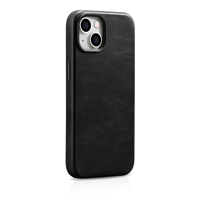 Кейс от естествена кожа iCarer Oil Wax Premium за iPhone 14, магнитен, съвместим с MagSafe, Черен (WMI14220701-BK)