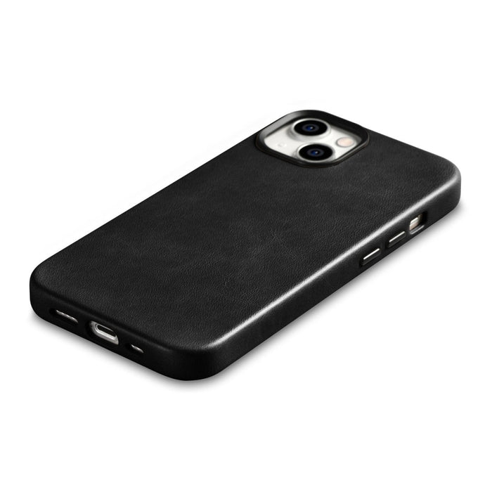 Кейс от естествена кожа iCarer Oil Wax Premium за iPhone 14, магнитен, съвместим с MagSafe, Черен (WMI14220701-BK)