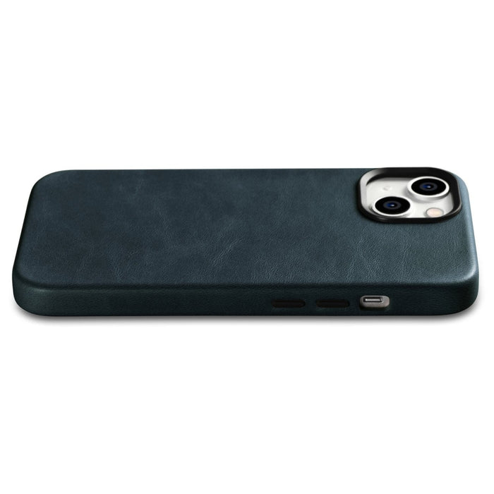 Кейс от естествена кожа iCarer Oil Wax Premium за iPhone 14, магнитен, съвместим с MagSafe, Тъмносин (WMI14220701-BU)
