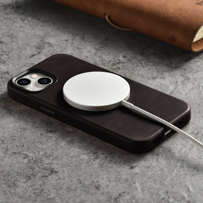 Кейс от естествена кожа iCarer Oil Wax Premium за iPhone 14, магнитен, съвместим с MagSafe, Кафяв (WMI14220701-BN)