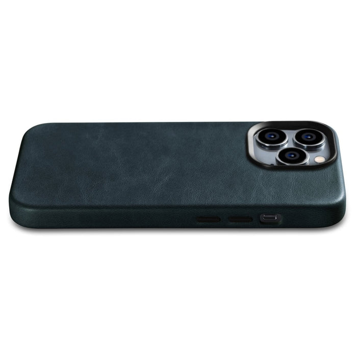 Кейс от естествена кожа iCarer Oil Wax Premium за iPhone 14 Pro, магнитен, съвместим с MagSafe, Тъмносин (WMI14220702-BU)