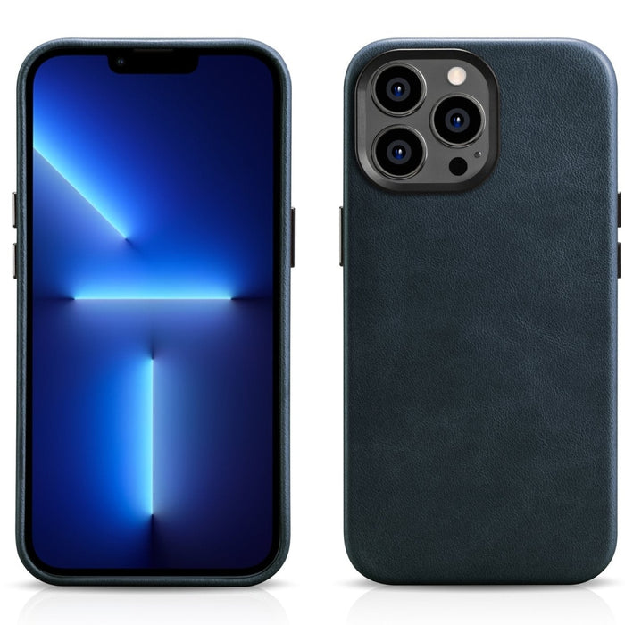 Кейс от естествена кожа iCarer Oil Wax Premium за iPhone 14 Pro, магнитен, съвместим с MagSafe, Тъмносин (WMI14220702-BU)