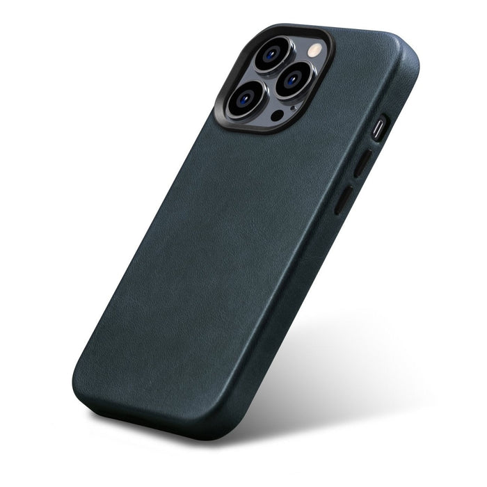 Кейс от естествена кожа iCarer Oil Wax Premium за iPhone 14 Pro, магнитен, съвместим с MagSafe, Тъмносин (WMI14220702-BU)