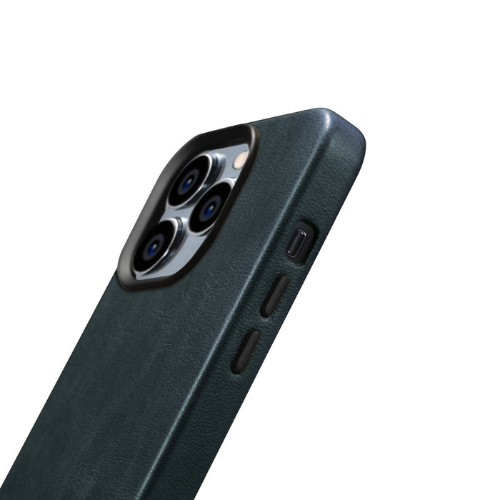 Кейс от естествена кожа iCarer Oil Wax Premium за iPhone 14 Pro, магнитен, съвместим с MagSafe, Тъмносин (WMI14220702-BU)
