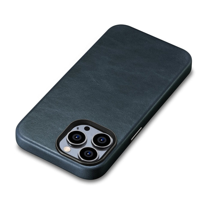 Кейс от естествена кожа iCarer Oil Wax Premium за iPhone 14 Pro, магнитен, съвместим с MagSafe, Тъмносин (WMI14220702-BU)