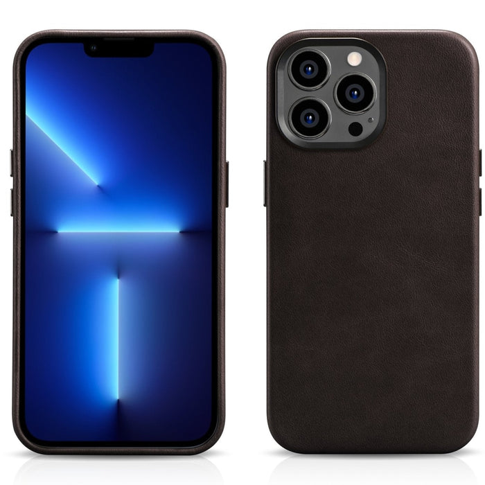 Кейс от естествена кожа iCarer Oil Wax Premium за iPhone 14 Pro, магнитен, съвместим с MagSafe, Кафяв (WMI14220702-BN)