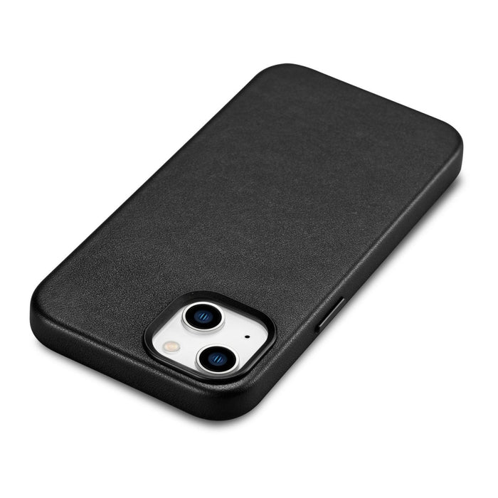 Кейс от естествена кожа iCarer за iPhone 14, черен (WMI14220705-BK) (съвместим с MagSafe)