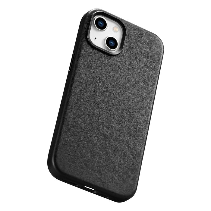 Кейс от естествена кожа iCarer за iPhone 14, черен (WMI14220705-BK) (съвместим с MagSafe)