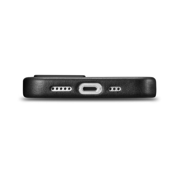 Кейс от естествена кожа iCarer за iPhone 14, черен (WMI14220705-BK) (съвместим с MagSafe)