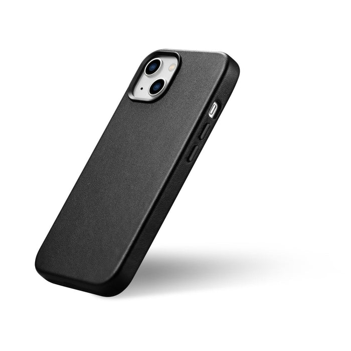 Кейс от естествена кожа iCarer за iPhone 14, черен (WMI14220705-BK) (съвместим с MagSafe)