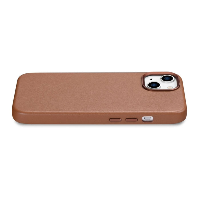 Кейс от естествена кожа iCarer за iPhone 14, кафяв (WMI14220705-BN) (съвместим с MagSafe)