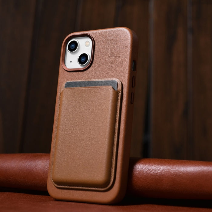 Кейс от естествена кожа iCarer за iPhone 14, кафяв (WMI14220705-BN) (съвместим с MagSafe)