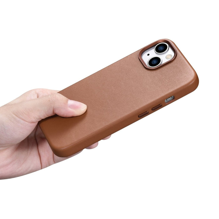 Кейс от естествена кожа iCarer за iPhone 14, кафяв (WMI14220705-BN) (съвместим с MagSafe)