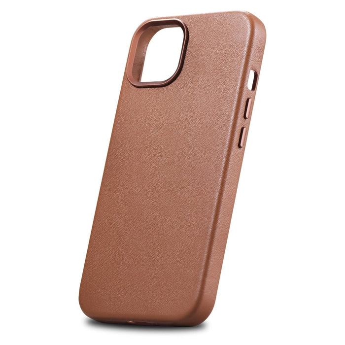 Кейс от естествена кожа iCarer за iPhone 14, кафяв (WMI14220705-BN) (съвместим с MagSafe)