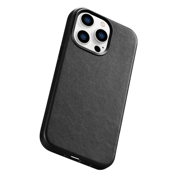 Кейс от естествена кожа iCarer за iPhone 14 Pro, черен (WMI14220706-BK) (съвместим с MagSafe)