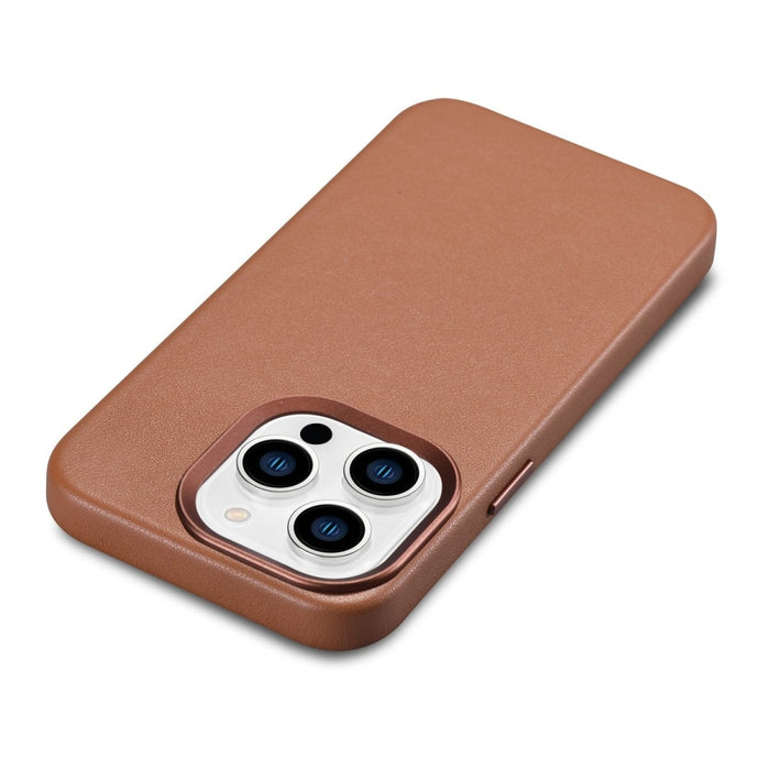 Кейс от естествена кожа iCarer за iPhone 14 Pro, кафяв (WMI14220706-BN) (съвместим с MagSafe)