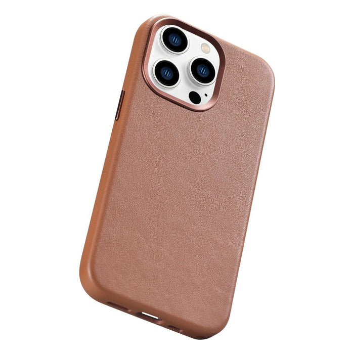 Кейс от естествена кожа iCarer за iPhone 14 Pro, кафяв (WMI14220706-BN) (съвместим с MagSafe)