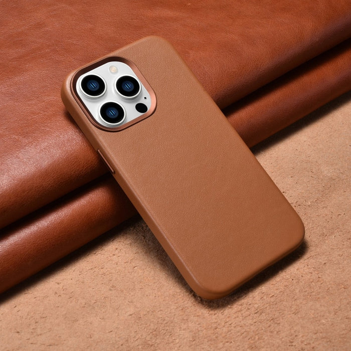 Кейс от естествена кожа iCarer за iPhone 14 Pro, кафяв (WMI14220706-BN) (съвместим с MagSafe)
