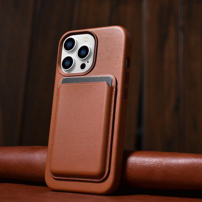 Кейс от естествена кожа iCarer за iPhone 14 Pro, кафяв (WMI14220706-BN) (съвместим с MagSafe)