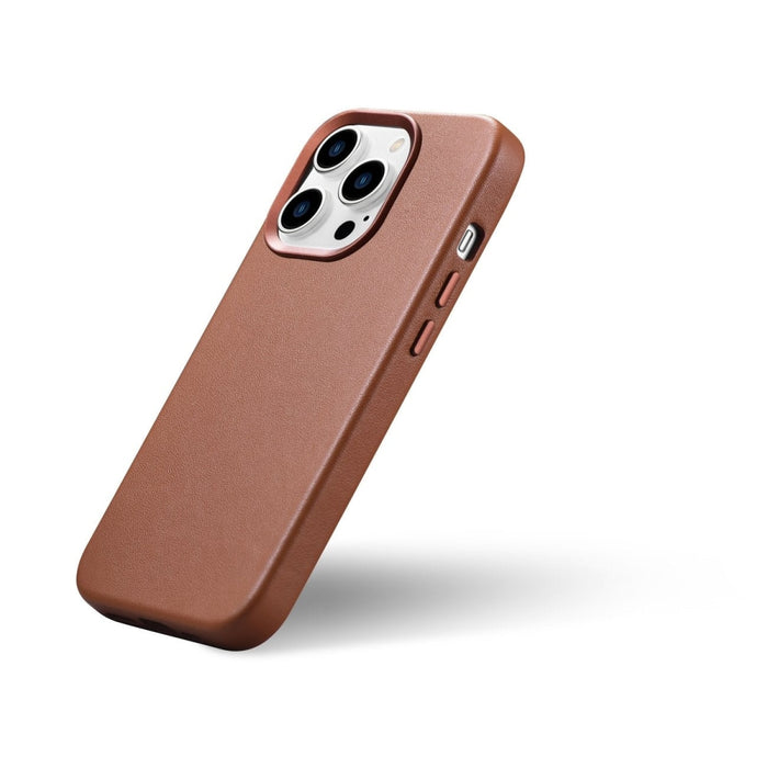 Кейс от естествена кожа iCarer за iPhone 14 Pro, кафяв (WMI14220706-BN) (съвместим с MagSafe)