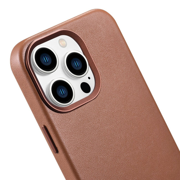 Кейс от естествена кожа iCarer за iPhone 14 Pro, кафяв (WMI14220706-BN) (съвместим с MagSafe)