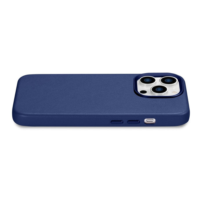 Кейс от естествена кожа iCarer за iPhone 14 Pro Max, син (WMI14220708-BU) (съвместим с MagSafe)