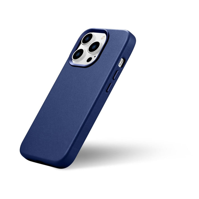 Кейс от естествена кожа iCarer за iPhone 14 Pro Max, син (WMI14220708-BU) (съвместим с MagSafe)