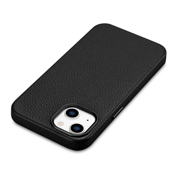 Кейс от естествена кожа iCarer Litchi Premium за iPhone 14, магнитен, съвместим с MagSafe, Черен (WMI14220709-BK)