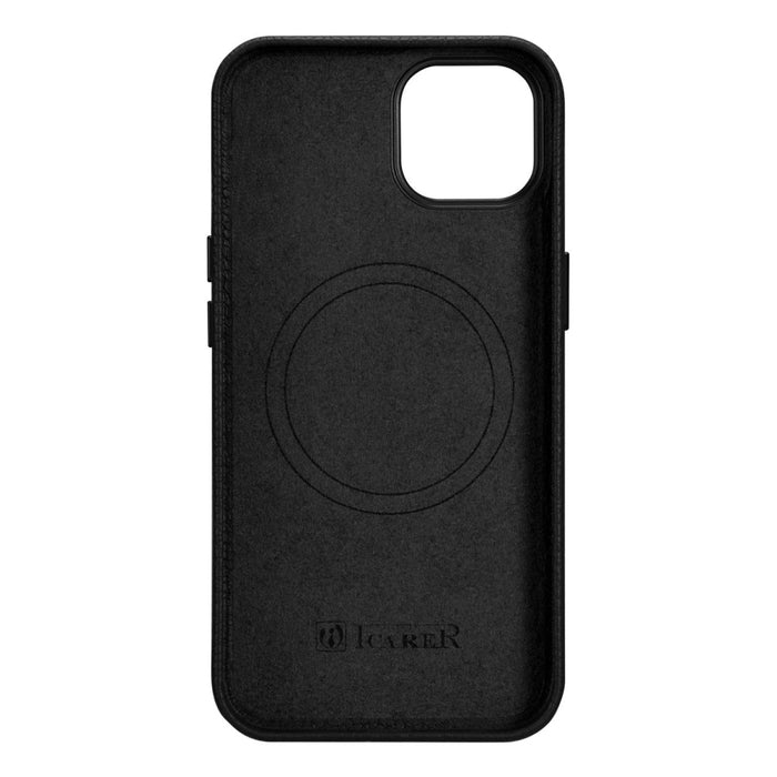 Кейс от естествена кожа iCarer Litchi Premium за iPhone 14, магнитен, съвместим с MagSafe, Черен (WMI14220709-BK)