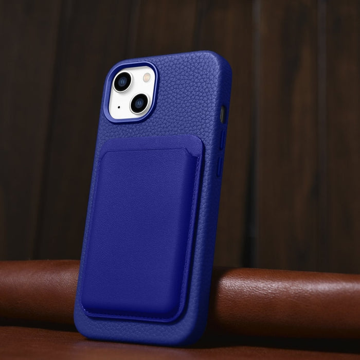 Кейс от естествена кожа iCarer Litchi Premium за iPhone 14, магнитен, съвместим с MagSafe, Тъмносин (WMI14220709-DB)