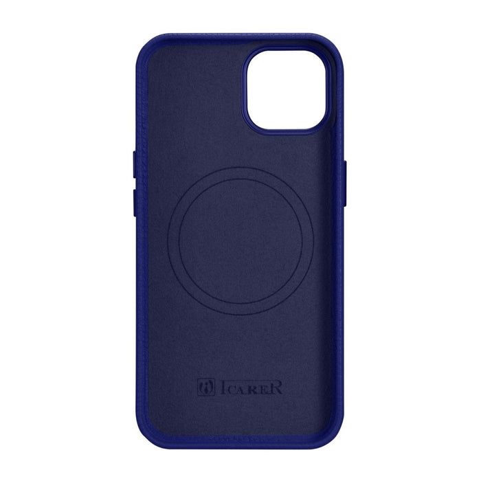 Кейс от естествена кожа iCarer Litchi Premium за iPhone 14, магнитен, съвместим с MagSafe, Тъмносин (WMI14220709-DB)