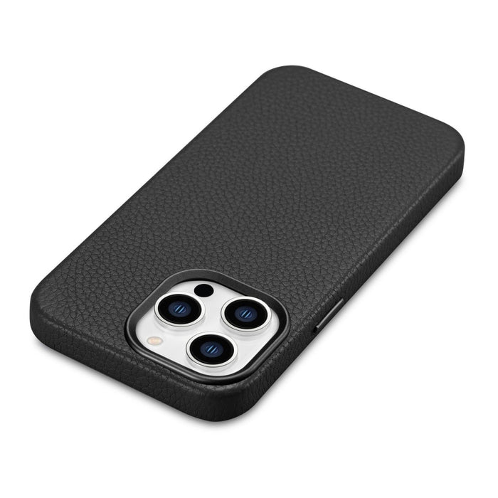 Кейс от естествена кожа iCarer Litchi Premium за iPhone 14 Pro, магнитен, съвместим с MagSafe, Черен (WMI14220710-BK)