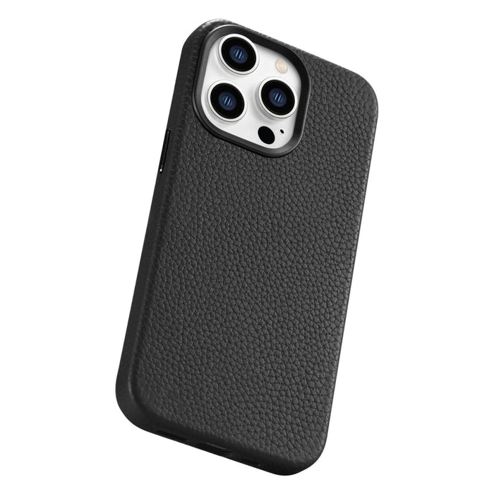 Кейс от естествена кожа iCarer Litchi Premium за iPhone 14 Pro, магнитен, съвместим с MagSafe, Черен (WMI14220710-BK)