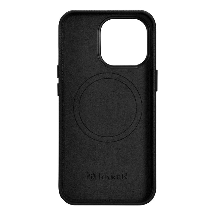 Кейс от естествена кожа iCarer Litchi Premium за iPhone 14 Pro, магнитен, съвместим с MagSafe, Черен (WMI14220710-BK)