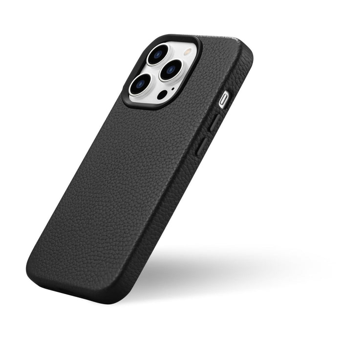 Кейс от естествена кожа iCarer Litchi Premium за iPhone 14 Pro, магнитен, съвместим с MagSafe, Черен (WMI14220710-BK)