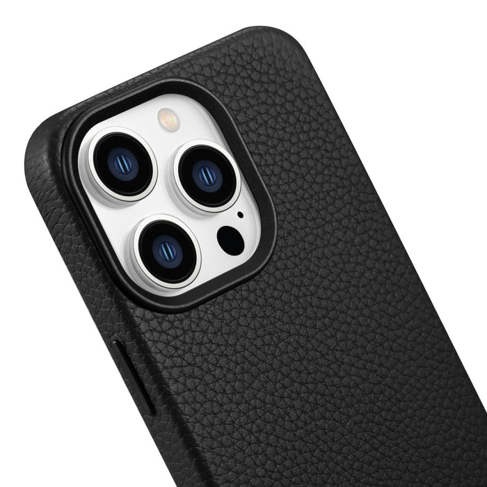Кейс от естествена кожа iCarer Litchi Premium за iPhone 14 Pro, магнитен, съвместим с MagSafe, Черен (WMI14220710-BK)