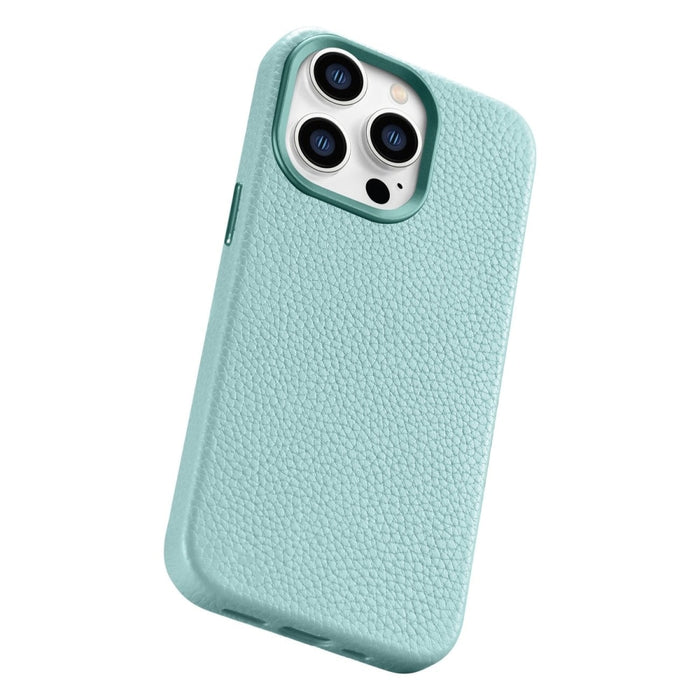 Кейс от естествена кожа iCarer Litchi Premium за iPhone 14 Pro, магнитен, съвместим с MagSafe, Зелен (WMI14220710-GN)