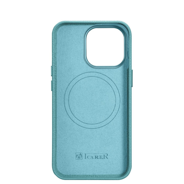 Кейс от естествена кожа iCarer Litchi Premium за iPhone 14 Pro, магнитен, съвместим с MagSafe, Зелен (WMI14220710-GN)