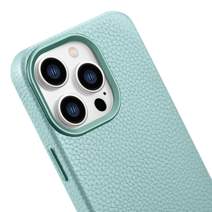 Кейс от естествена кожа iCarer Litchi Premium за iPhone 14 Pro, магнитен, съвместим с MagSafe, Зелен (WMI14220710-GN)