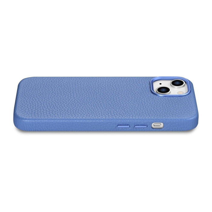 Кейс от естествена кожа iCarer Litchi Premium за iPhone 14 Plus, магнитен, съвместим с MagSafe, Светлосин (WMI14220711-LB)