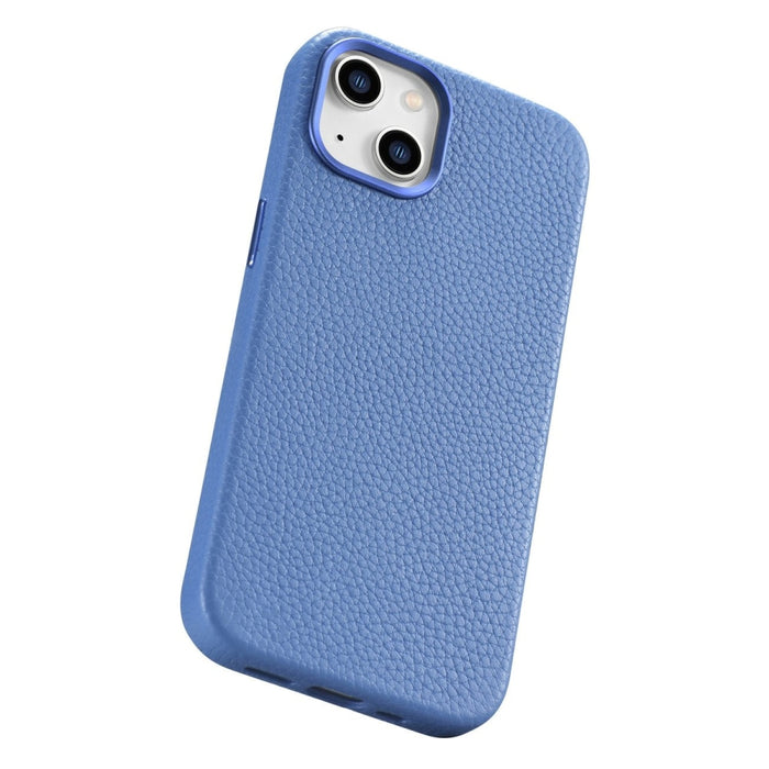 Кейс от естествена кожа iCarer Litchi Premium за iPhone 14 Plus, магнитен, съвместим с MagSafe, Светлосин (WMI14220711-LB)