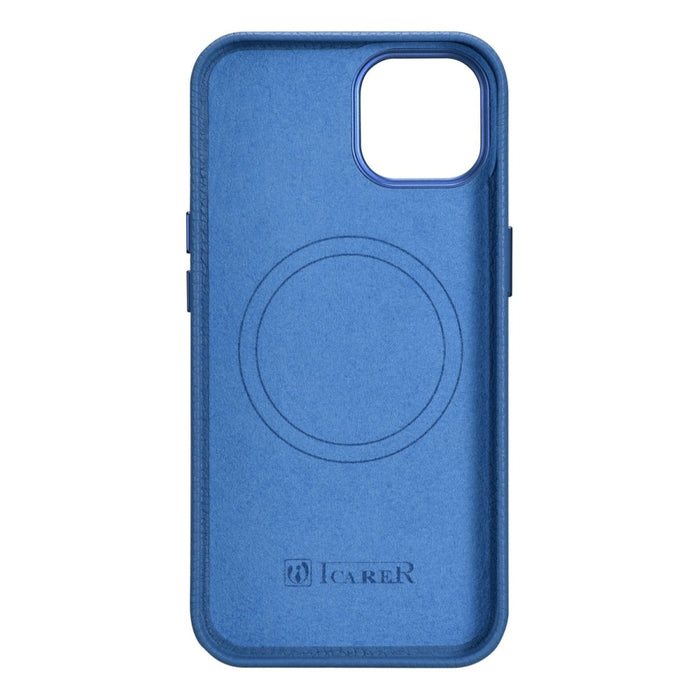 Кейс от естествена кожа iCarer Litchi Premium за iPhone 14 Plus, магнитен, съвместим с MagSafe, Светлосин (WMI14220711-LB)